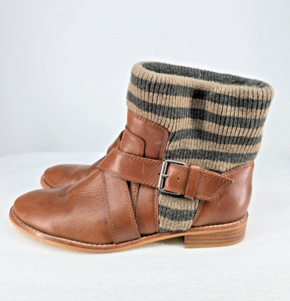 Womens SPLENDID Brown Leather Scrunch Sock Ankle Boots 6.5‎